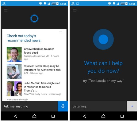 Giao diện Cortana trên Android khá tương đồng với giao diện của “trợ lý ảo” này trên Windows Phone